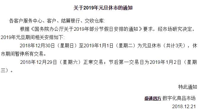 2019年盛通四方数字化市场元旦放假通知