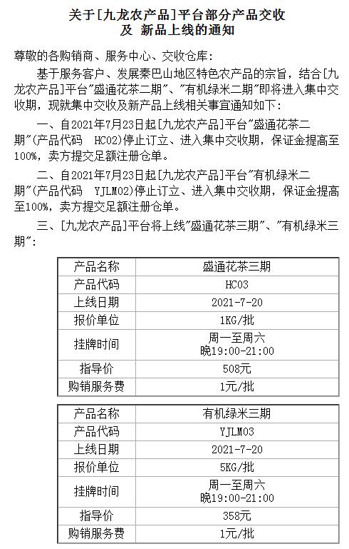 盛通四方2021.7.9九龙新品种上线和交收的通知